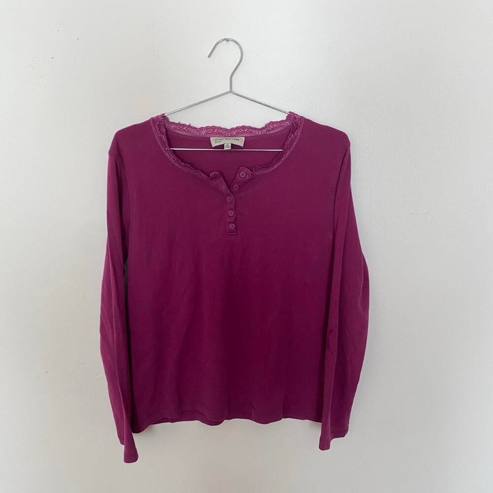 Vtg Purple Long Sleeve Lace Button Top Women's X-Large